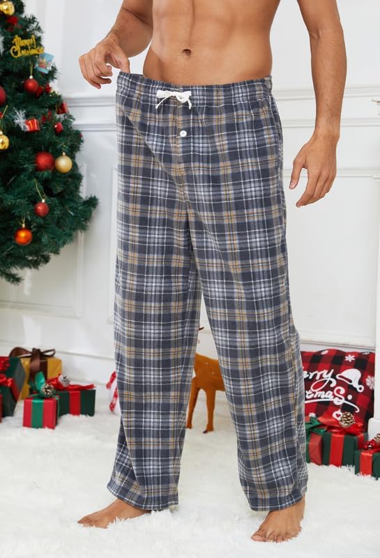 U2SKIIN 2 Pack Mens Fleece Pajama Pants, Warm Plaid Lounge Pj Bottoms for Men with Pockets Soft - Image 4