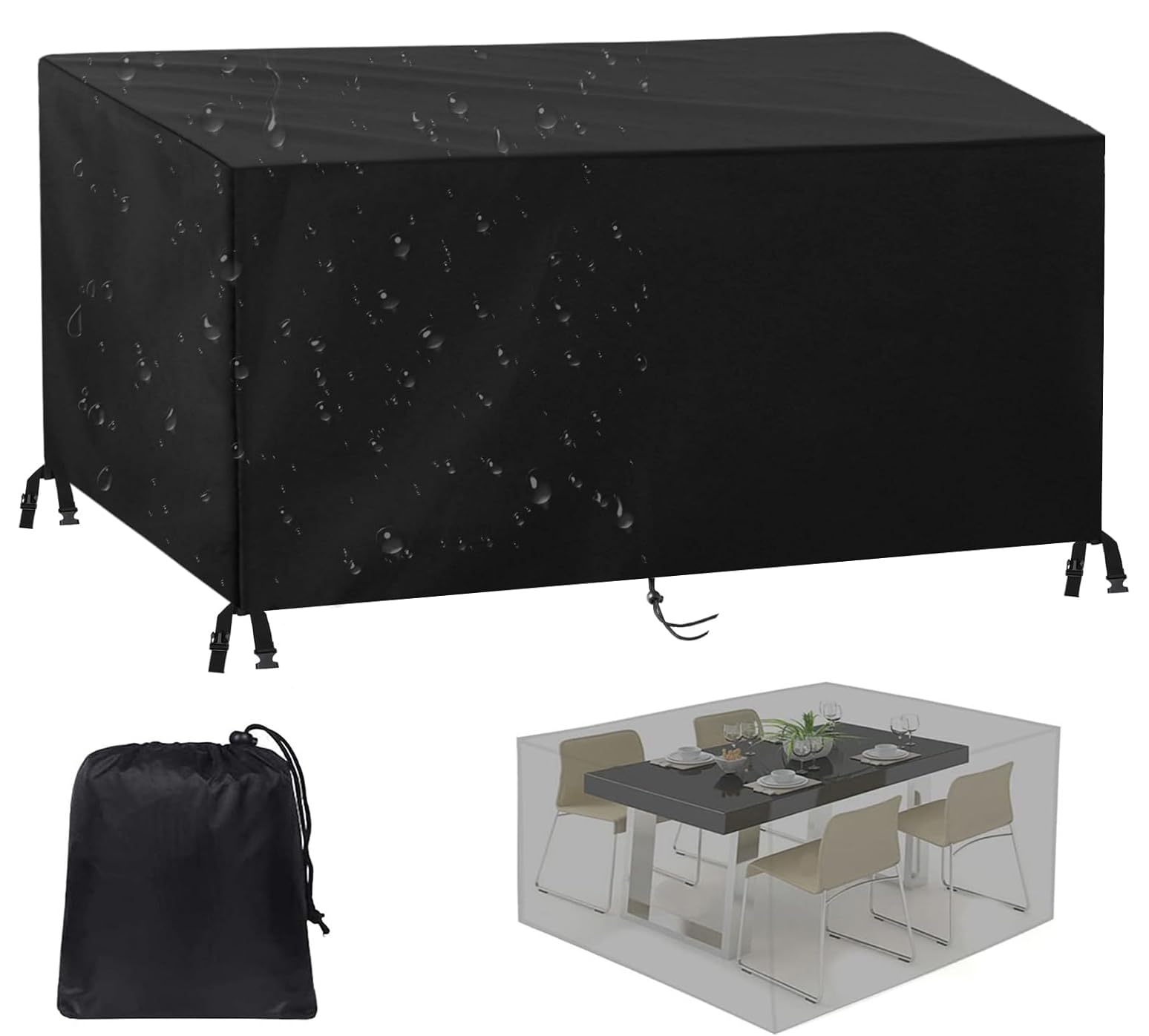 Housse Salon de Jardin Exterieur,182x104x75cm/LxWxH Housse de Protection pour Mobilier, 600D Oxford Bâche pour Table, Jardin en Rotin avec Boucle Coupe-Vent et Cordon de Serrage