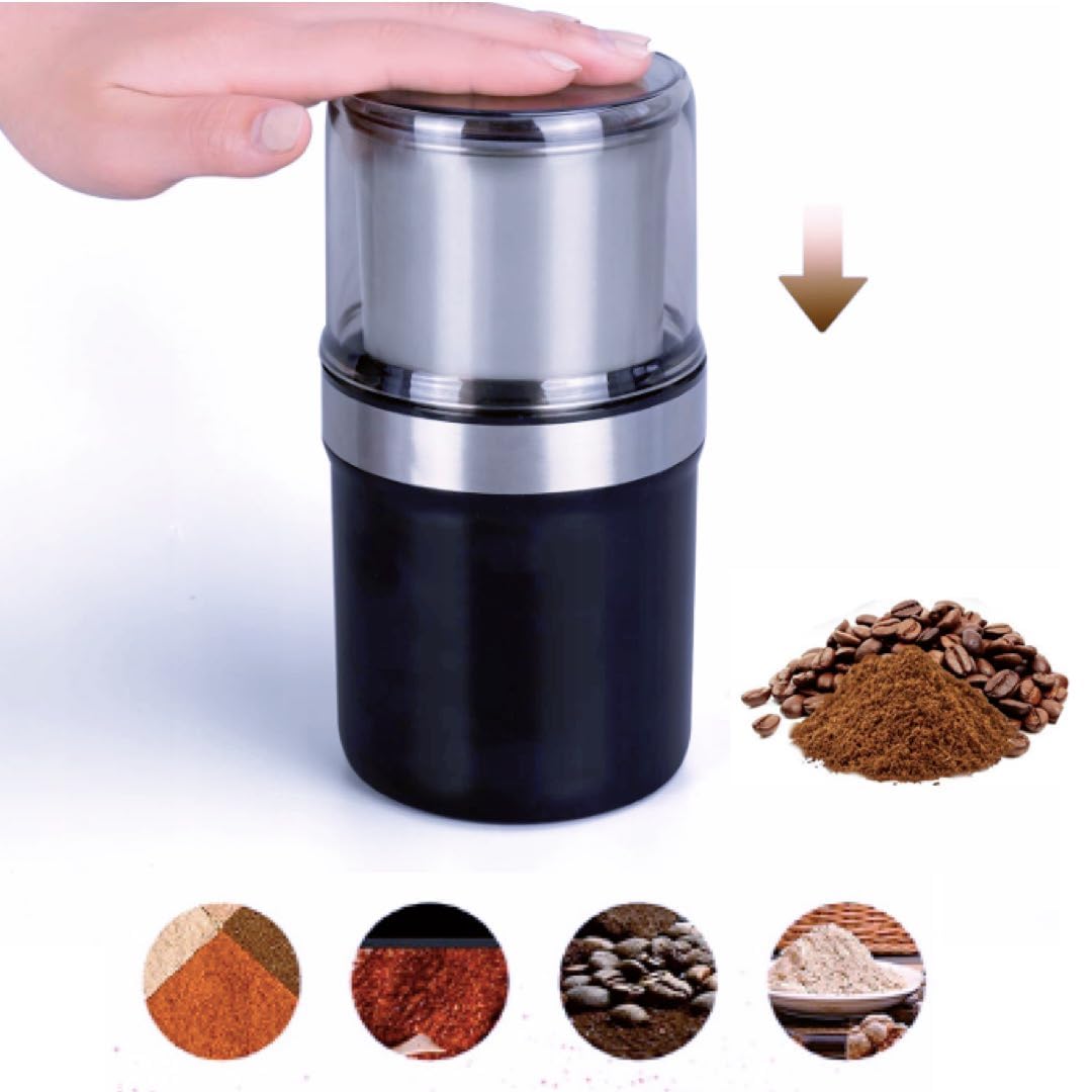 XVersionElectric Spice and Coffee Grinder,Wireless Rechargeable Coffee Bean Grinder with Adjustable Settings, Steel Blades,Removable Bowl and Cleaning Brush for Spices,Beans,Nuts and Herbs (Dark)