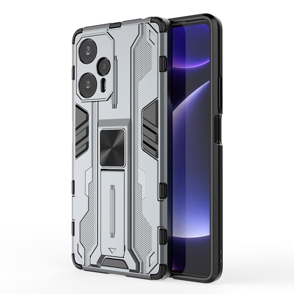 SEAHAI Cover Per Xiaomi POCO F5 5G - Custodia Ibrida Con Staffa Rotante 360° E Supporto Magnetico - Militare Anticaduta - Nero - 6