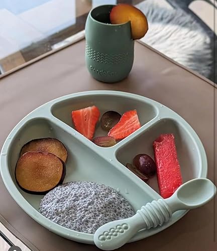 Miniatura 8 de PandaEar Juego de 2 placas de succión divididas de silicona con 2 cucharas  Suministros de destete LED para bebés, utensilios de alimentación para