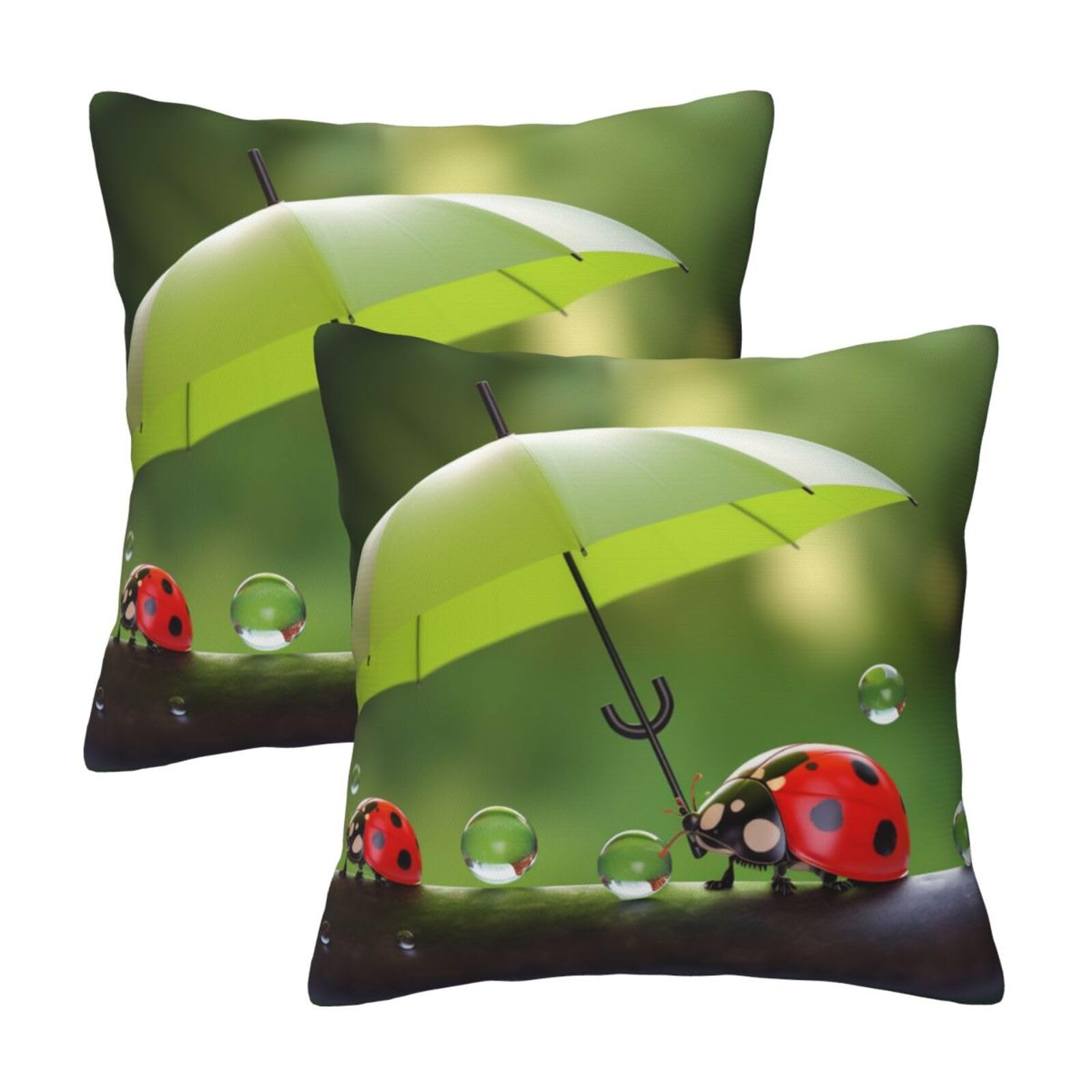 Adorable Ladybug With Umbrella Throw Pillow Cases 2 Pack Square Pillowcases Soft Pillow Protectors for Couch Livingroom Sofa Bed Office Car,40x40 CM
