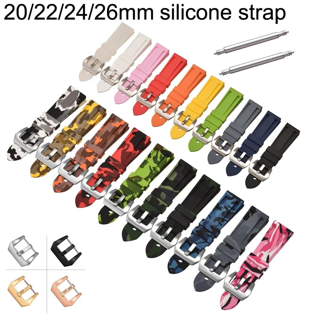 Hebilla acero pulseras silicona Correa de silicona de 20mm, 22mm, 24mm y 26mm, correa de silicona for reloj, pulsera, correa de reloj inteligente, correa de reloj de goma de repuesto deportiva