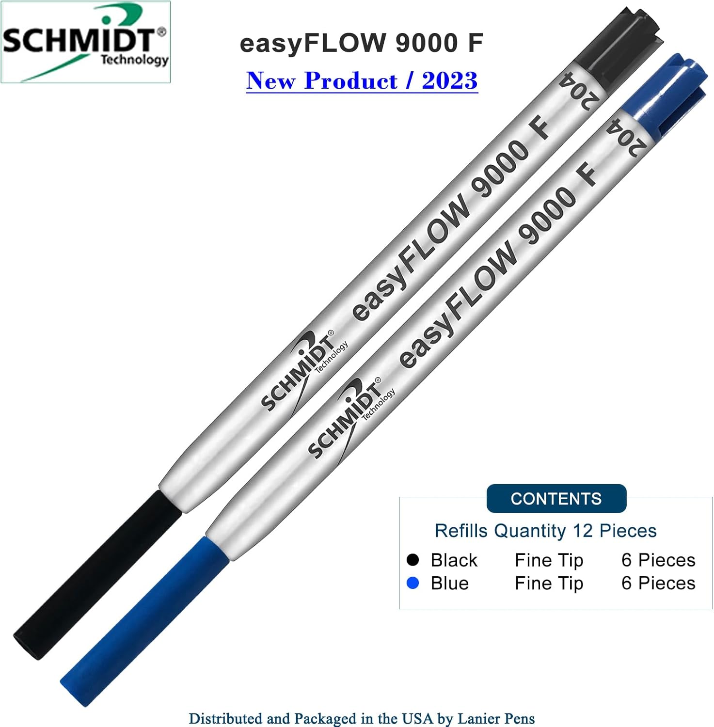 Imprinted Schmidt easyFLOW9000 Ballpoint Refill- Fine Tip 0.8mm, Black & Blue Ink - Pack of 12