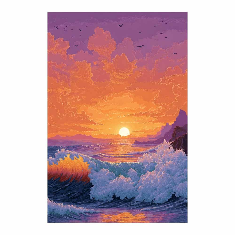 HOQIU Wall art for home decor Vibrants Sunset Ocean Wavess canvas artwork for wall, art prints, For living room, bedroom, bathroom, dining room, painting and decor.(Multicolor)-70x100cm Unframed