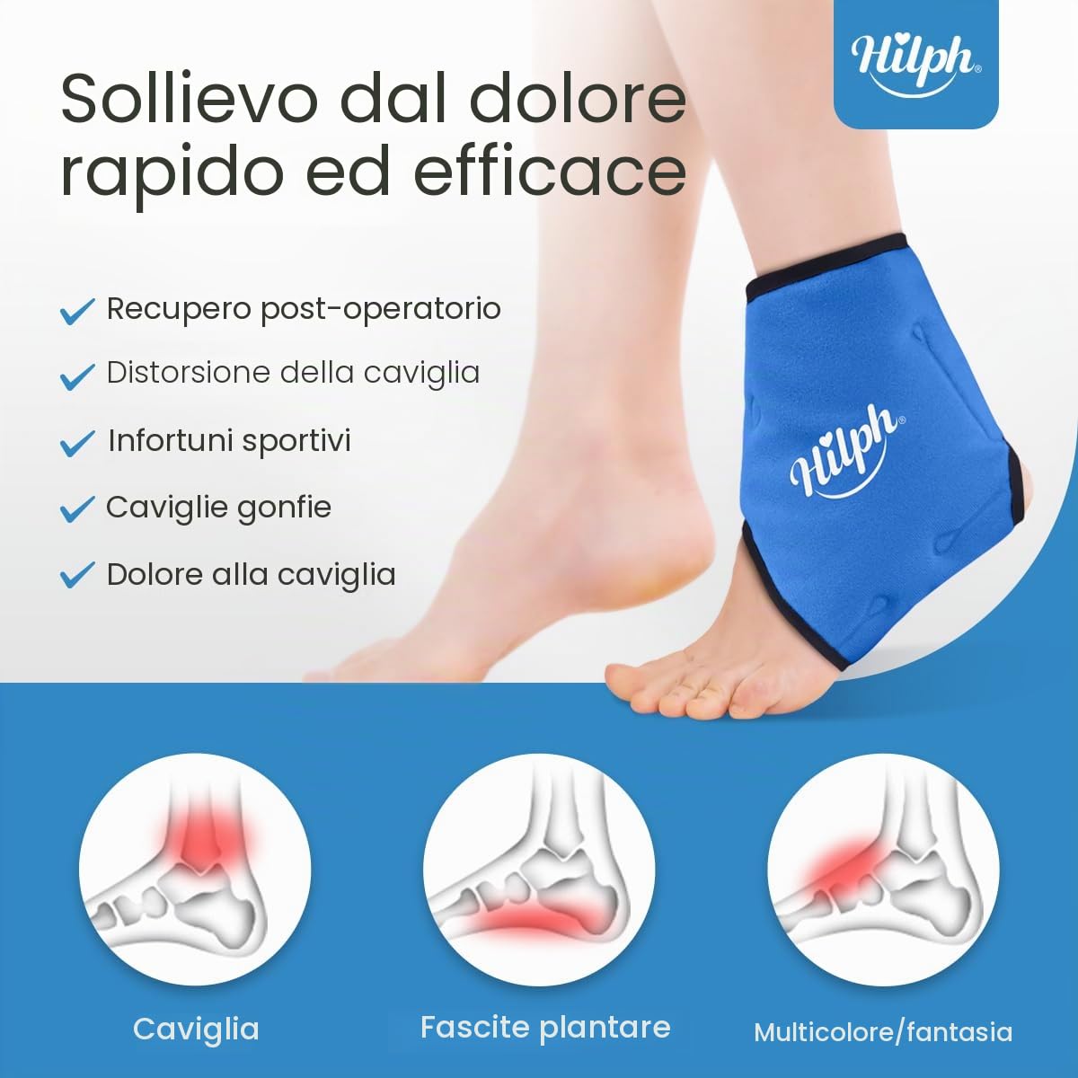 Hilph Sacco di Ghiaccio per Caviglia Riutilizzabile, Borsa Terapia Freddo e Caldo per Caviglia con Fascia Regolabile - Riduce Dolore, Gonfiore da Distorsioni, Stiramenti e Infiammazioni