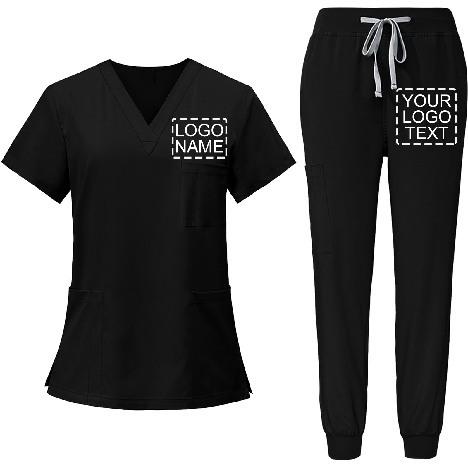 KENSBUY Custom Scrubs for Women Set V-Neck Top & Yoga Jogger Pants Add Your Logo Name Medical Nursing Uniform Workwear