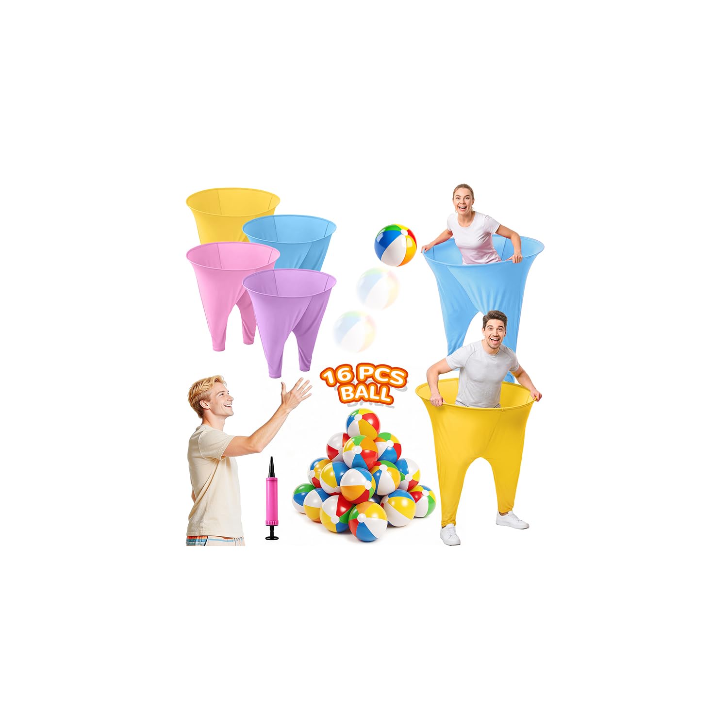 ROMANKAS Adult Granny Pants Outdoor Game 4 Pack of Granny Pants Yard Game with 16 Bouncy Balls and 1 Air Pump (Random Colors) Granny Pants Game Large Ring Toss Game Set for Family Reunions Field Day