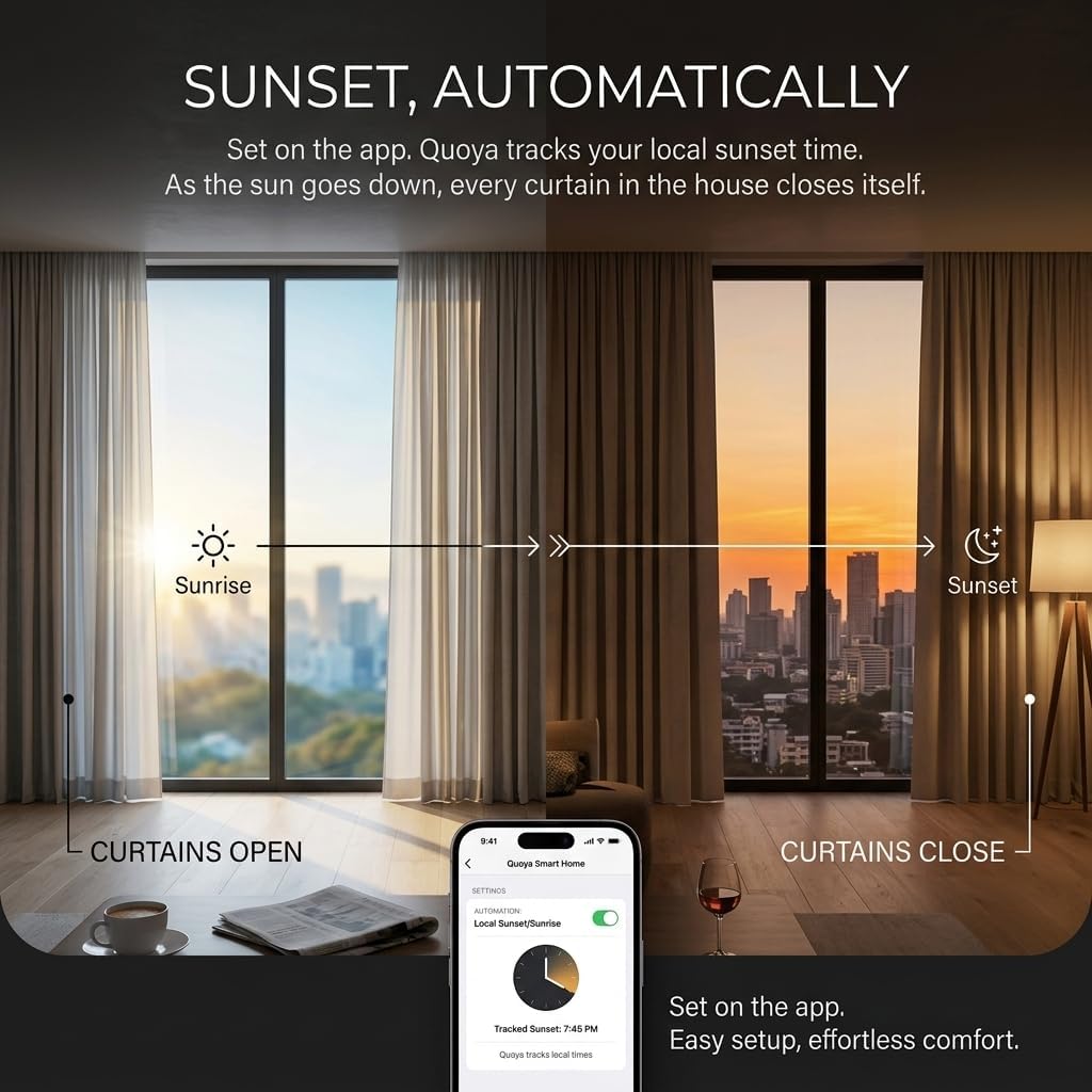 Quoya QL600 Smart Electric Curtain Track, Motorized Motor, Adjustable Track Length, Compatible with Alexa, Google, Siri, Apple Watch (up to 275 inches (7 metres) (Wall Brackets NOT Included) 5