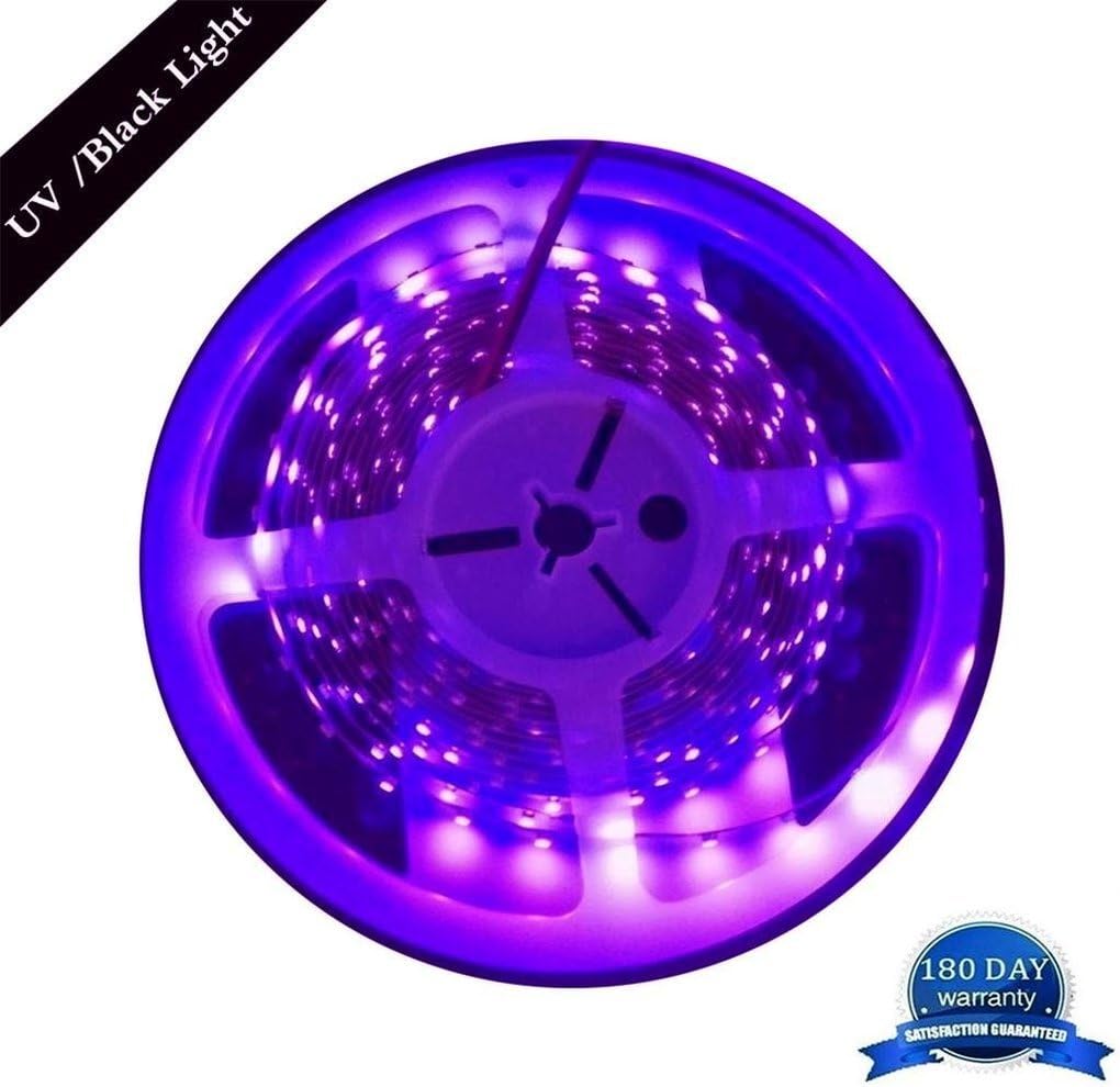 UV Blacklights LED Lights Strip FFNW 5M 3528 SMD 395nm-405nm Ultraviolet 300leds Black Lights for 3D Print, Fluorescent Body UV Paint, Photography, Sterilization