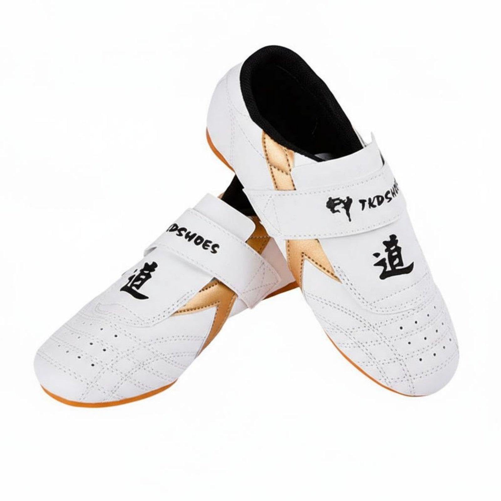 CALANDIS Hook-and-Loop Kickboxing Footwear Shoes Soft Sole Hook-and-Loop Strap Kickboxing Footwear Shoes Breathable Fighting Arts Footwear for Children 31 Gold-picture-30