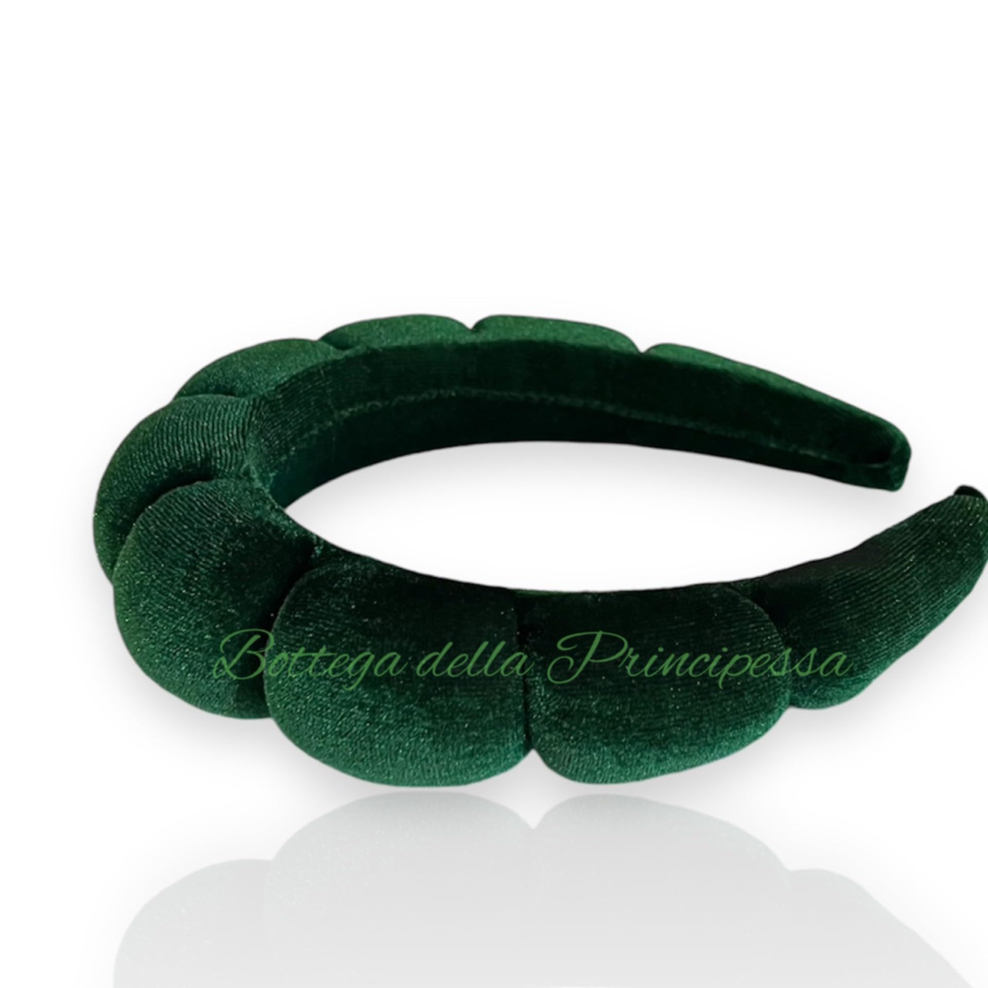 Bottega della Principessa-Cerchietto in Velluto Bombato-Cerchietto Skin Care virale Tik Tok per Beauty routine, Trucco, Spa-con astuccio in organza (Verde smeraldo, 1 unità (Confezione da 1))