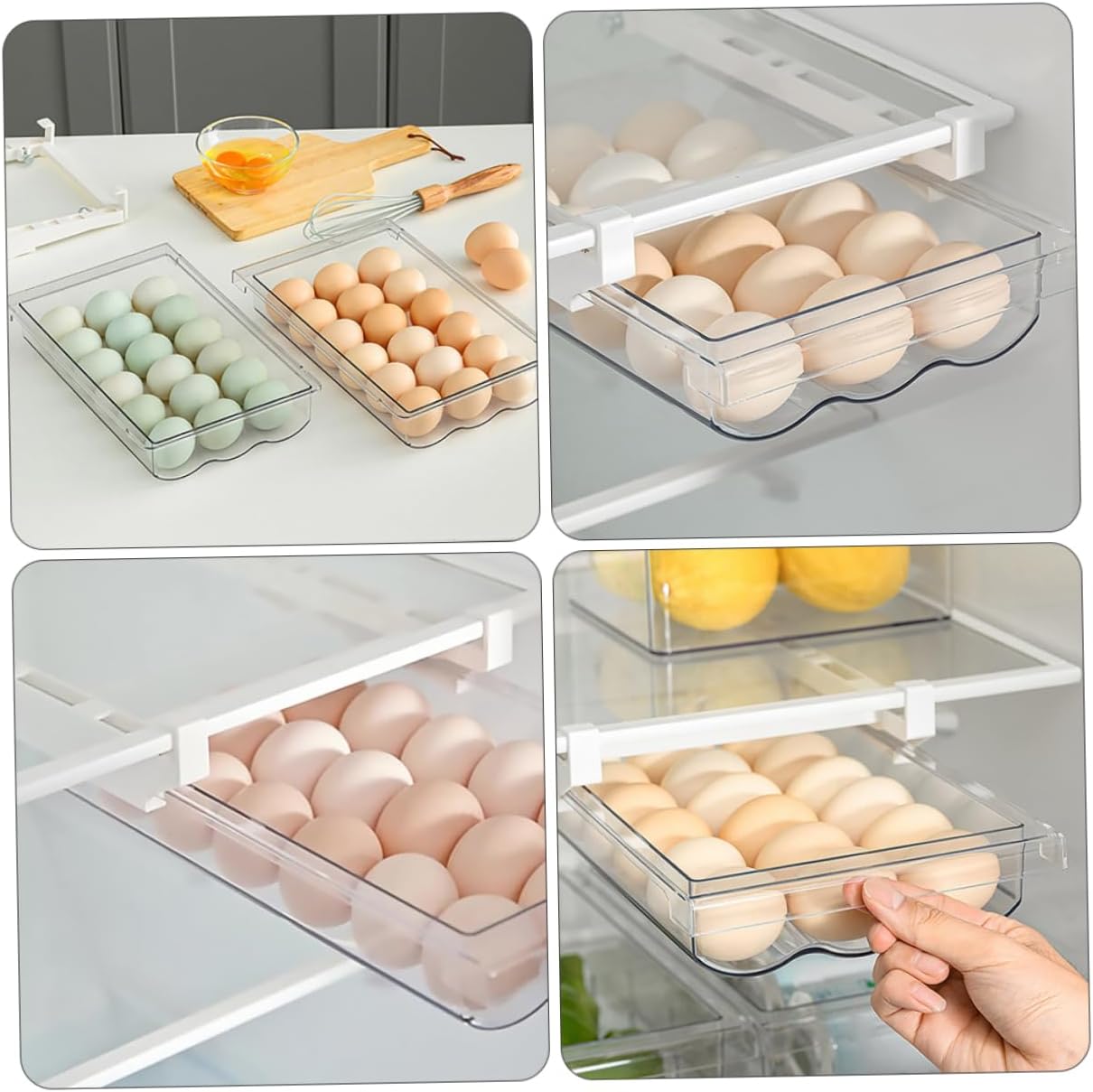 DOITOOL Refrigerator Egg Storage Box Transparent Hanging Egg Drawer Container for Fresh Eggs Space Saving Fridge Organizer Out Design for Home and Kitchen Use
