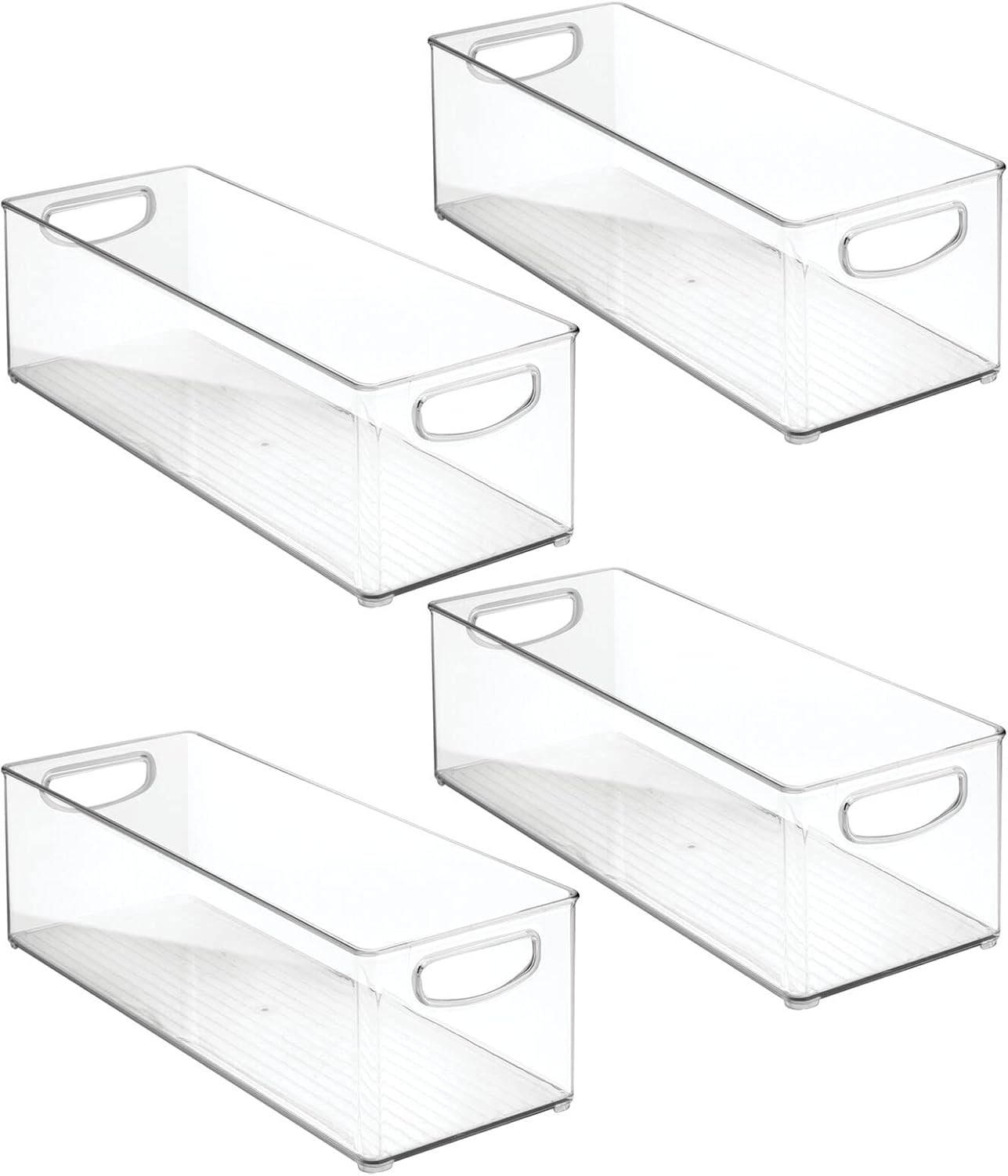 mDesign Plastic Toy Bin Organizer - Storage Holder Basket with Handles for Closet, Cupboard, Cabinet, and Shelves - Holds Building Blocks, Markers, Coloring Books, and Action Figures - 4 Pack - Clear