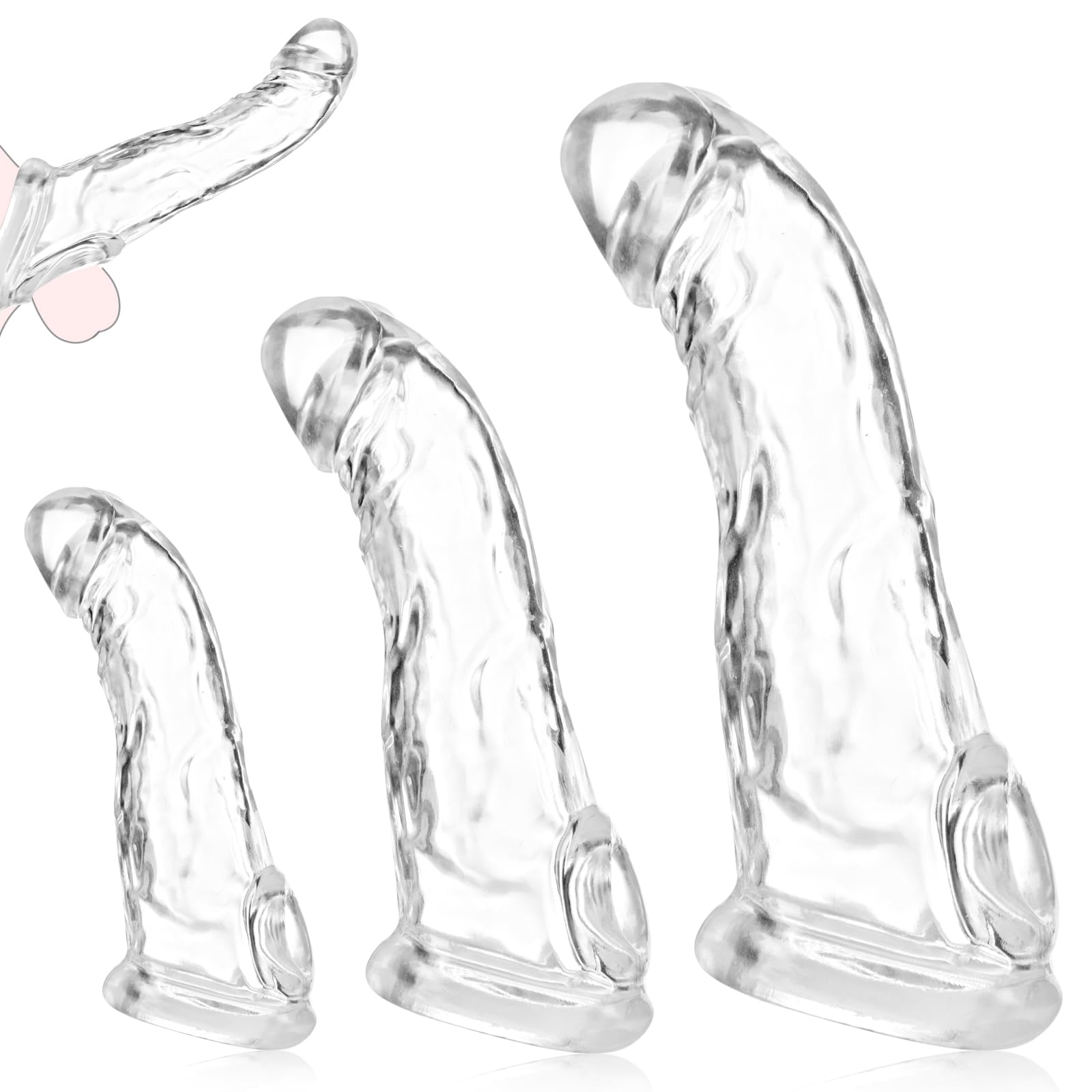 3 Sizes Penis Sleeve Set Reusable Penis Sleeve Extender TPE Penis Extender Penis Enlarger Realistic Texture Mens Sleeve