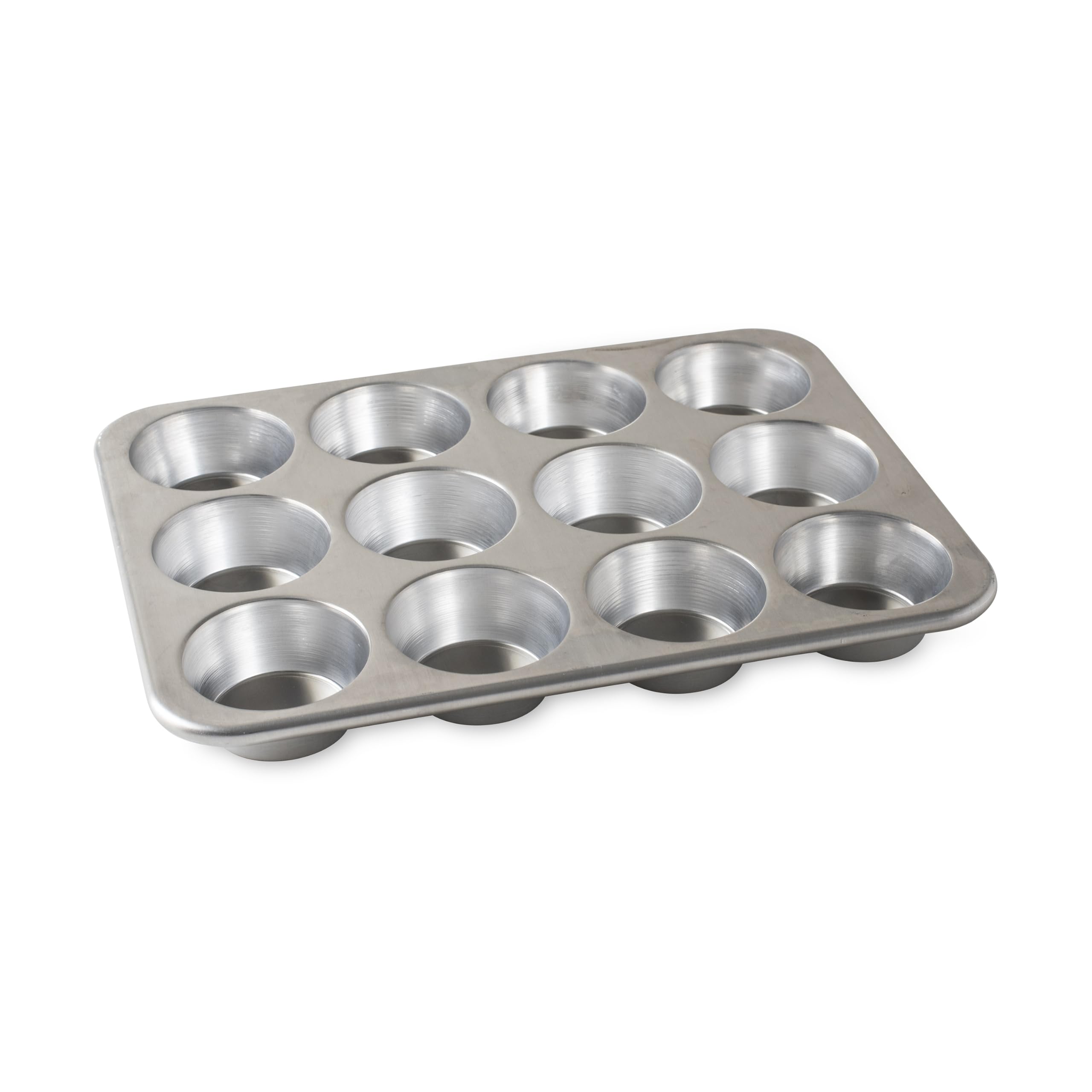 Nordic Ware Naturals 12 Cavity Muffin Pan, Cupcake Tray with Superior Heat Conductivity, Premium Bakeware for Evenly Browned Treats, Made in The USA, Colour: Silver