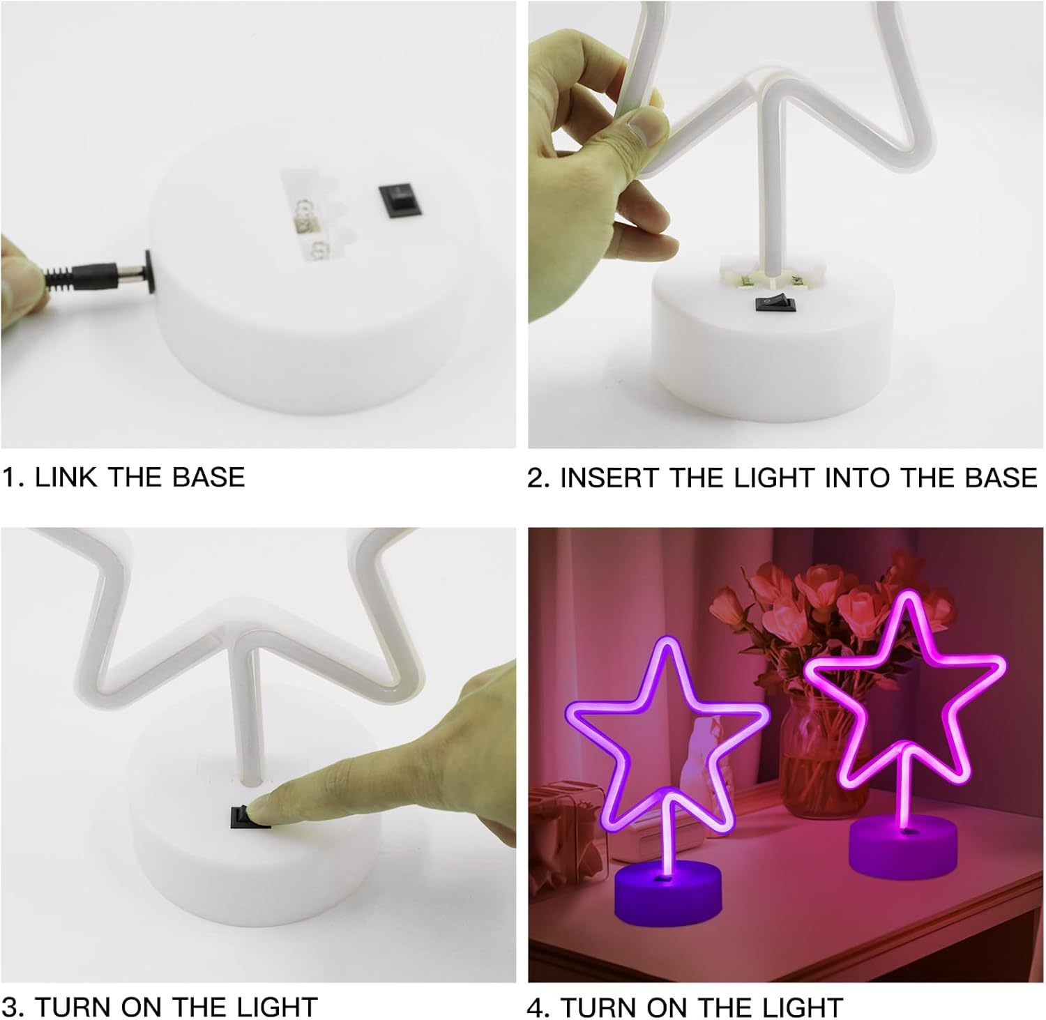 Star Neon Sign LED Star Lights for Wall Decor Battery Powered or USB Neon Star Light with Base Neon Sign for Bedroom Party Bar Gift Birthday Decoration Pink & Purple-2PCS