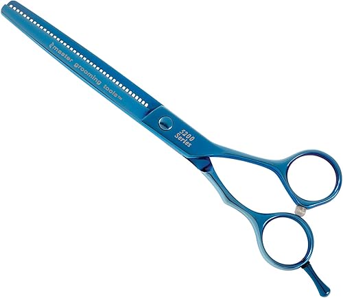 Master Grooming Tools 5200 Blue Titanium Shears - Tijeras de alto rendimiento para perros de aseo - Tijeras de adelgazamiento de 42 dientes, 6