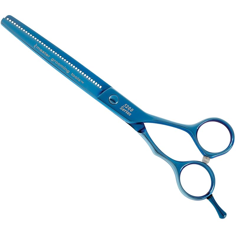 Tesoura de Desbaste para Cães Master Grooming Tools 5200 Blue Titanium, 42 Dentes, 16,5 cm