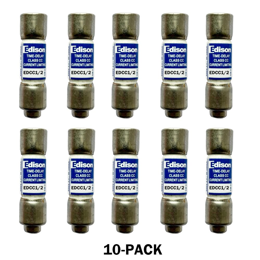 10-Pack New EDCC-1/2 EDCC-1/2A 600Vac Time Delay Fuse，EDCC-1/2A Current Limiting Class CC Rejection Cartridge Fuses