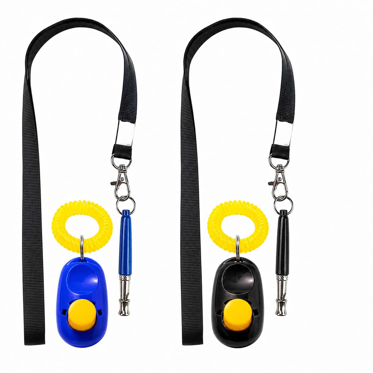 XLTXWD 6 Pack Dog Clicker Dog Training Whistle Dog Clickers For Training Dog Whistles For Recall Dog Whistle Lanyard 2 Complete Sets (Black And Blue) For Pet Behavior Training