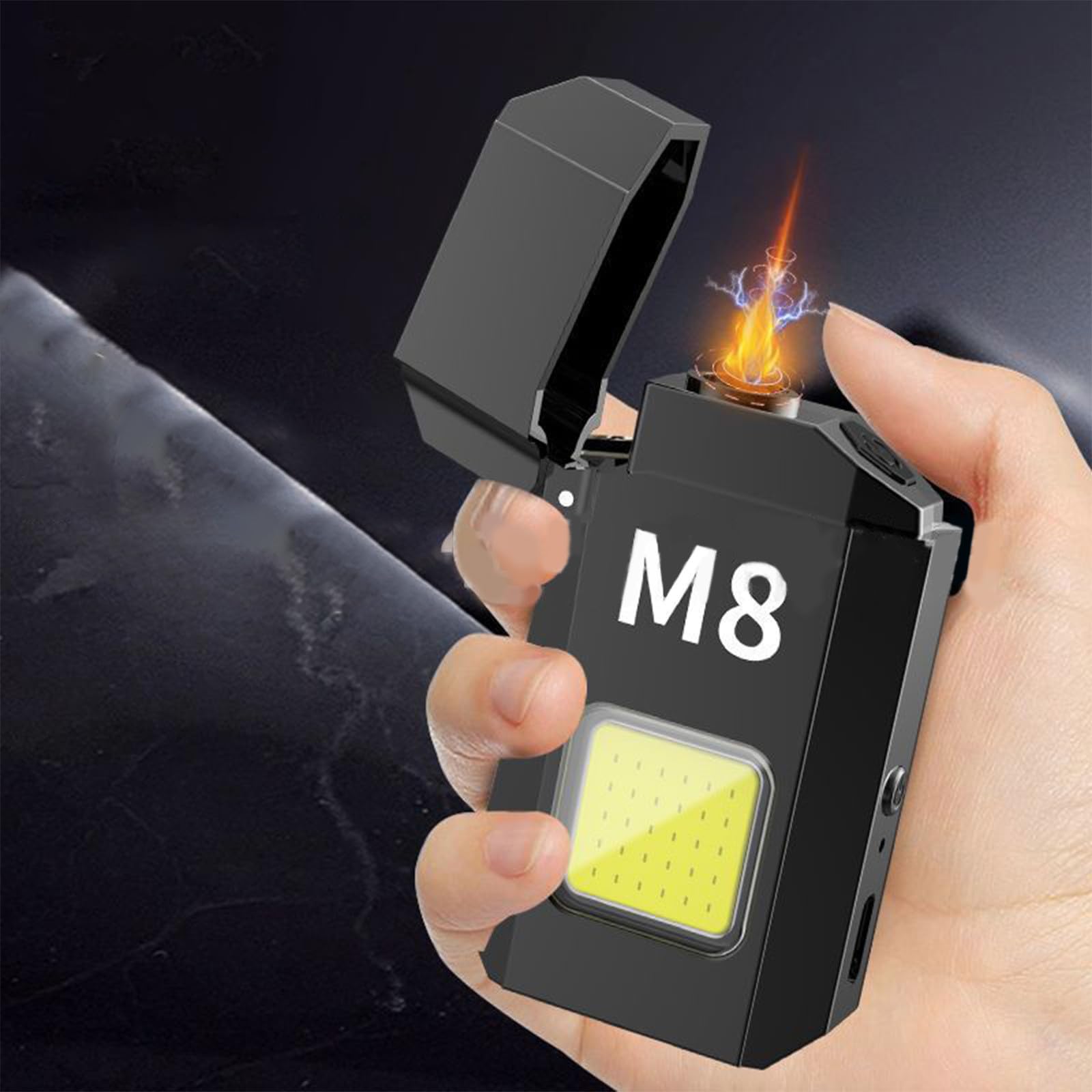 Electric Windproof Lighter Flameless USB Rechargeable Lighter with Super Bright COB Light Fast Charging Arc Ignition