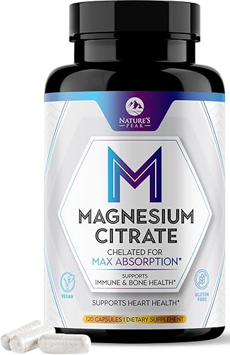 Suplemento de magnesio de 1000 mg - Complejo de magnesio extra fuerte para apoyo a la salud muscular, nervios, huesos y corazón - Citrato de