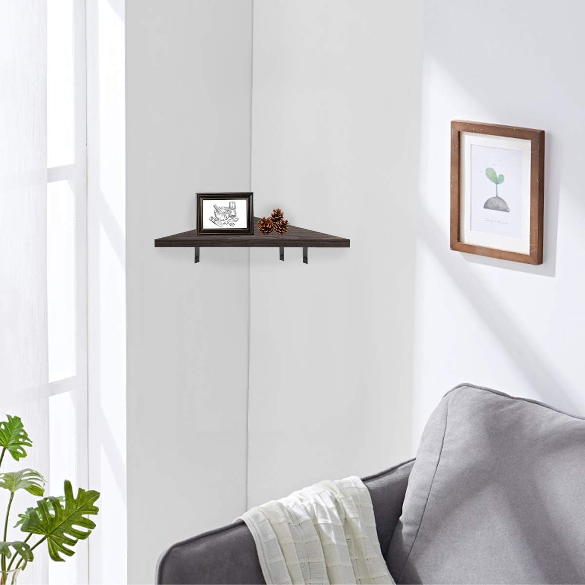 Tiaoyeer Corner Wall Shelf, Rustic Floating Shelf Wall Mounted with Brackets, Decor Storage Hanging Shelves Corner Space Usage for Kitchen Bathroom Living Room