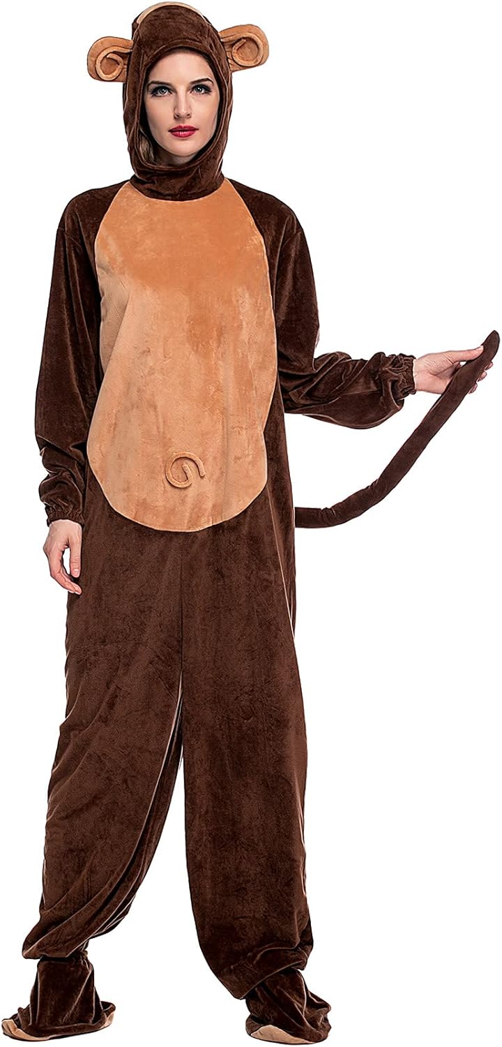 Lu's Chic Women's Halloween Costume Long Sleeve Onesie Christmas Outfits Jumpsuit Monkey