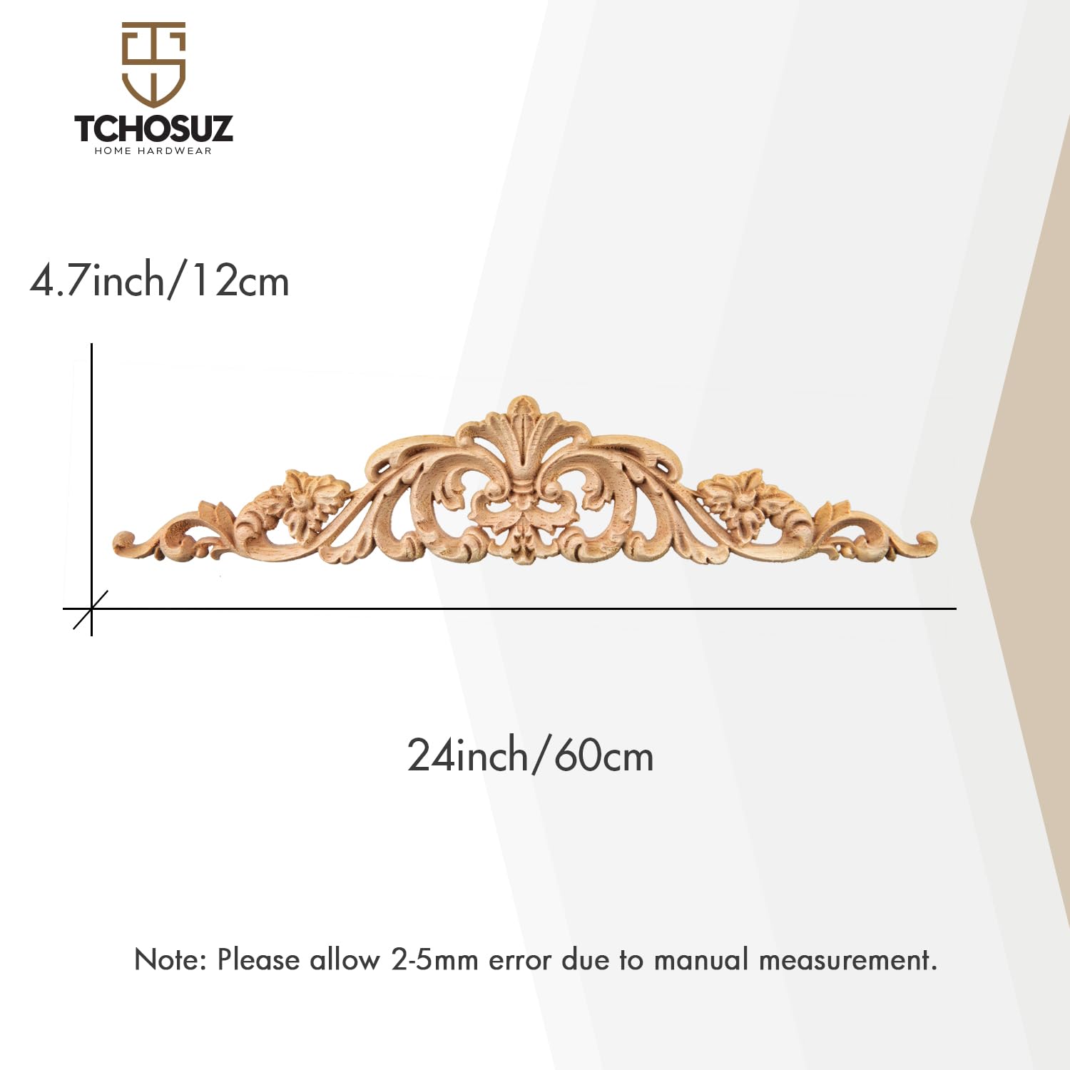 2 Applicci Murali In Legno Intagliato Tchosuz 60x17 Cm – Non Verniciato, Per Decorare Mobili, Credenze, Specchi E Porte - 3