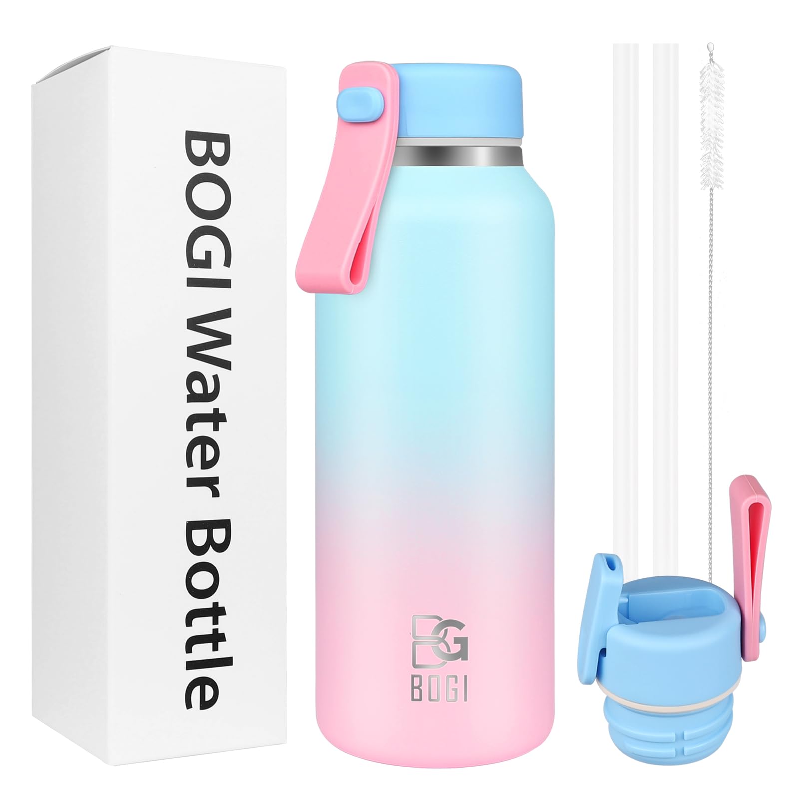 BOGI 350ml Small Metal Water Bottle with Straw