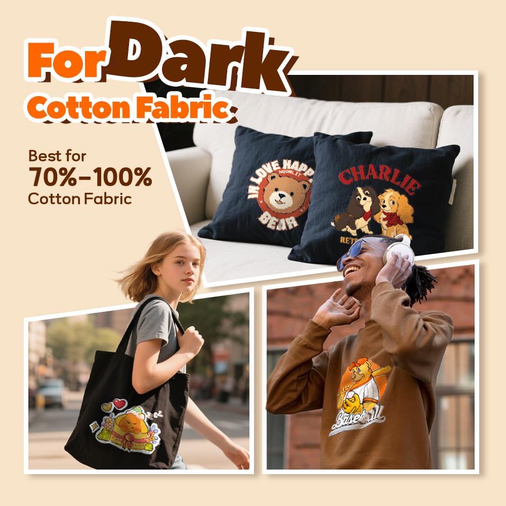 Transmile Papel de transferencia de calor imprimible naranja para telas de algodón oscuro - Papel de transferencia de calor para planchar - Vinilo de transferencia de calor imprimible para impresora