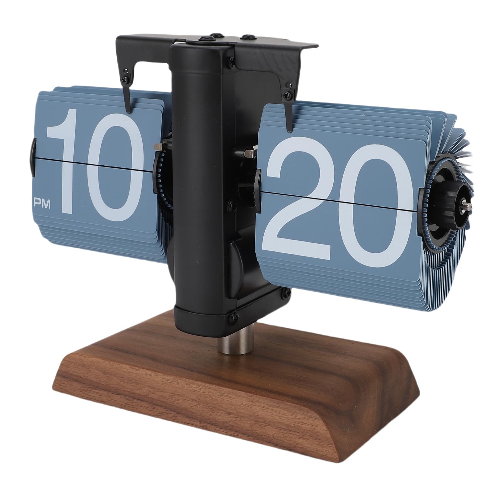 YUYTE Orologio Digitale Flip Vintage con Base in Noce, 12 Ore, (Blue Page