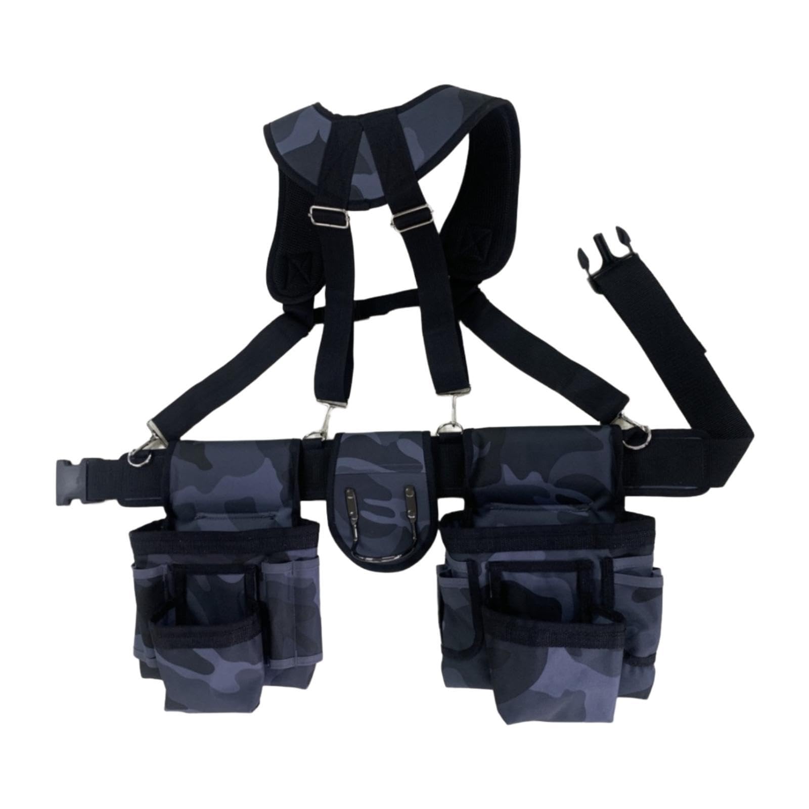Ceinture Porte-outils avec Bretelles, Pochette Porte-outils, Pochette Porte-outils Ajustable à La Hanche, Organiseur pour électriciens et Ouvriers Du, Bleu Gris