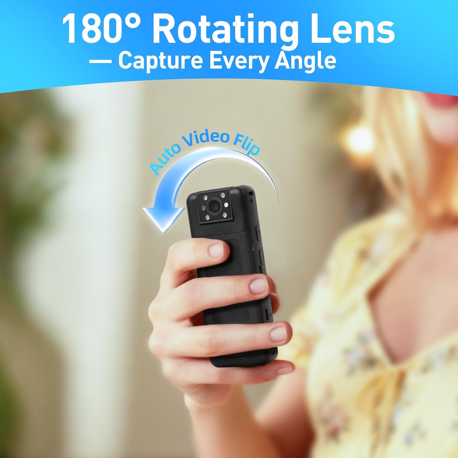 Li&Lu 4K Body Camera with 1.5" HD Screen, 180° Rotating Lens, WiFi & Night Vision – Wearable Video Recorder for Pets, Outdoor, Daily Use