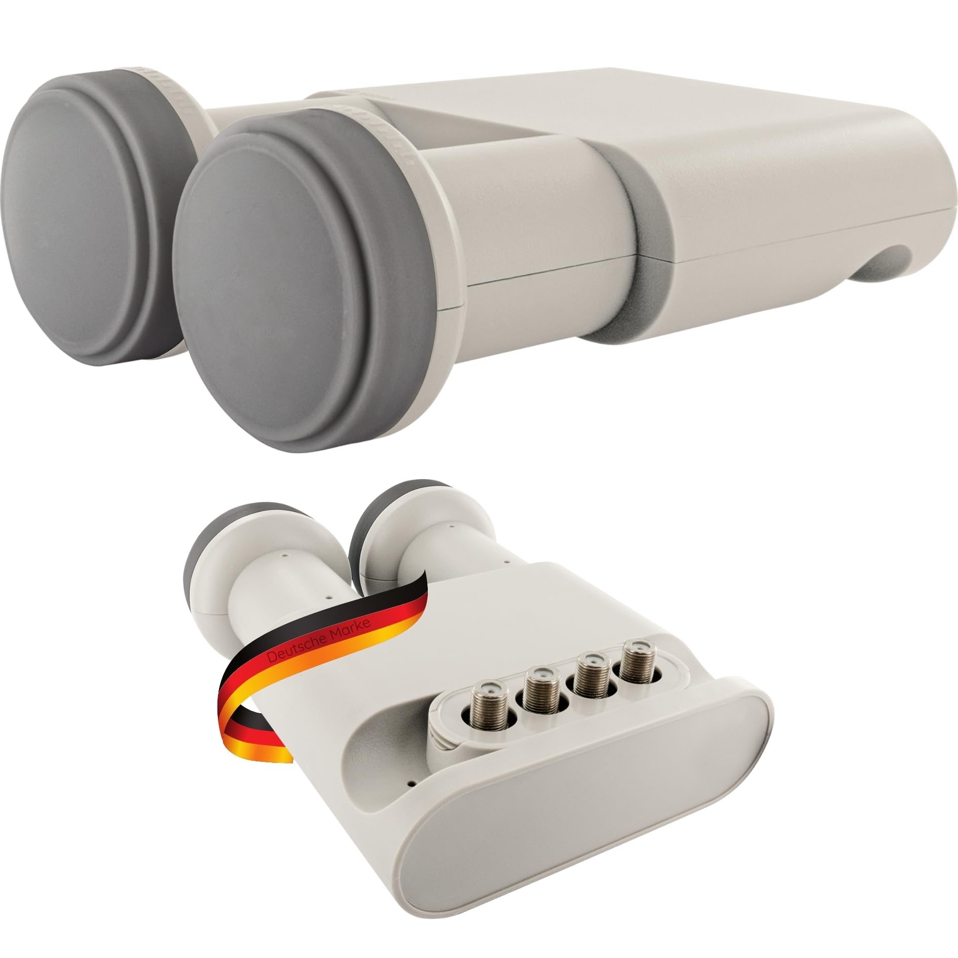 SCHWAIGER 5095 Monobloc Quad LNB 4-participants numérique Accessoires pour Parabole Protection Contre Les intempéries Raccords dorés Gris Clair Récepteur Satellite Eutelsat Astra