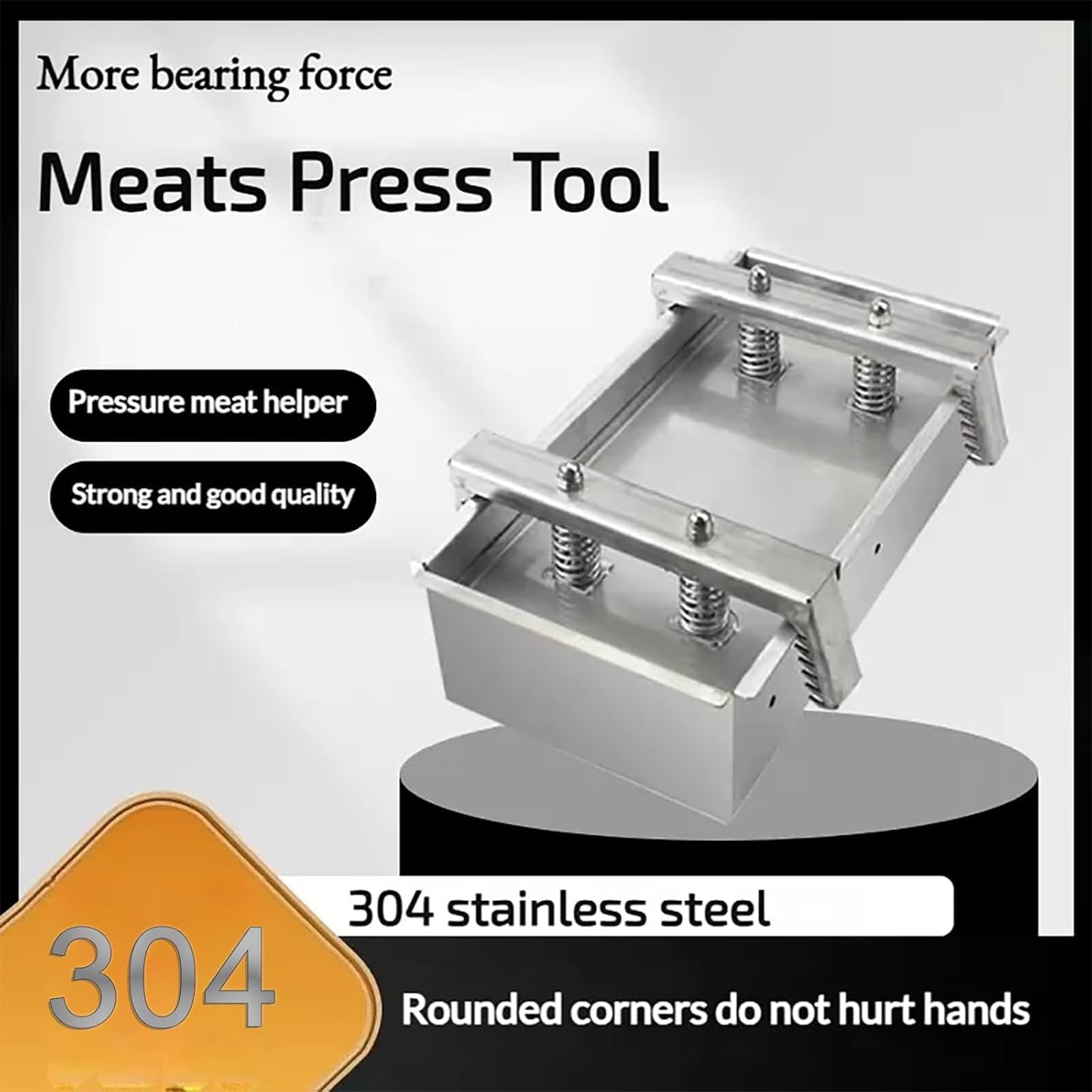 Molde de prensa de carne, prensa de jamón de acero inoxidable con doble resorte, herramienta rectangular de prensado de carne para hamburguesas, almuerzo y carne
