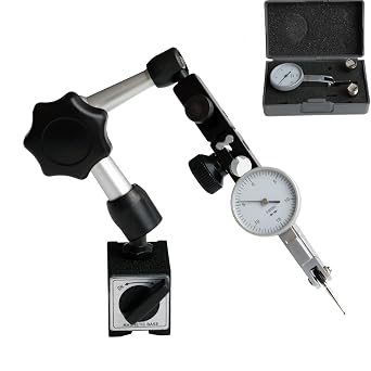 HDLNKAK Professional Dial Test Indicator with Magnetic Base Stand and Storage Case,0-0.03"x 0.0005" Test Indicator,with 2 Metal Dovetail Clamps 3/8'' and 5/32'' in Storage Case White
