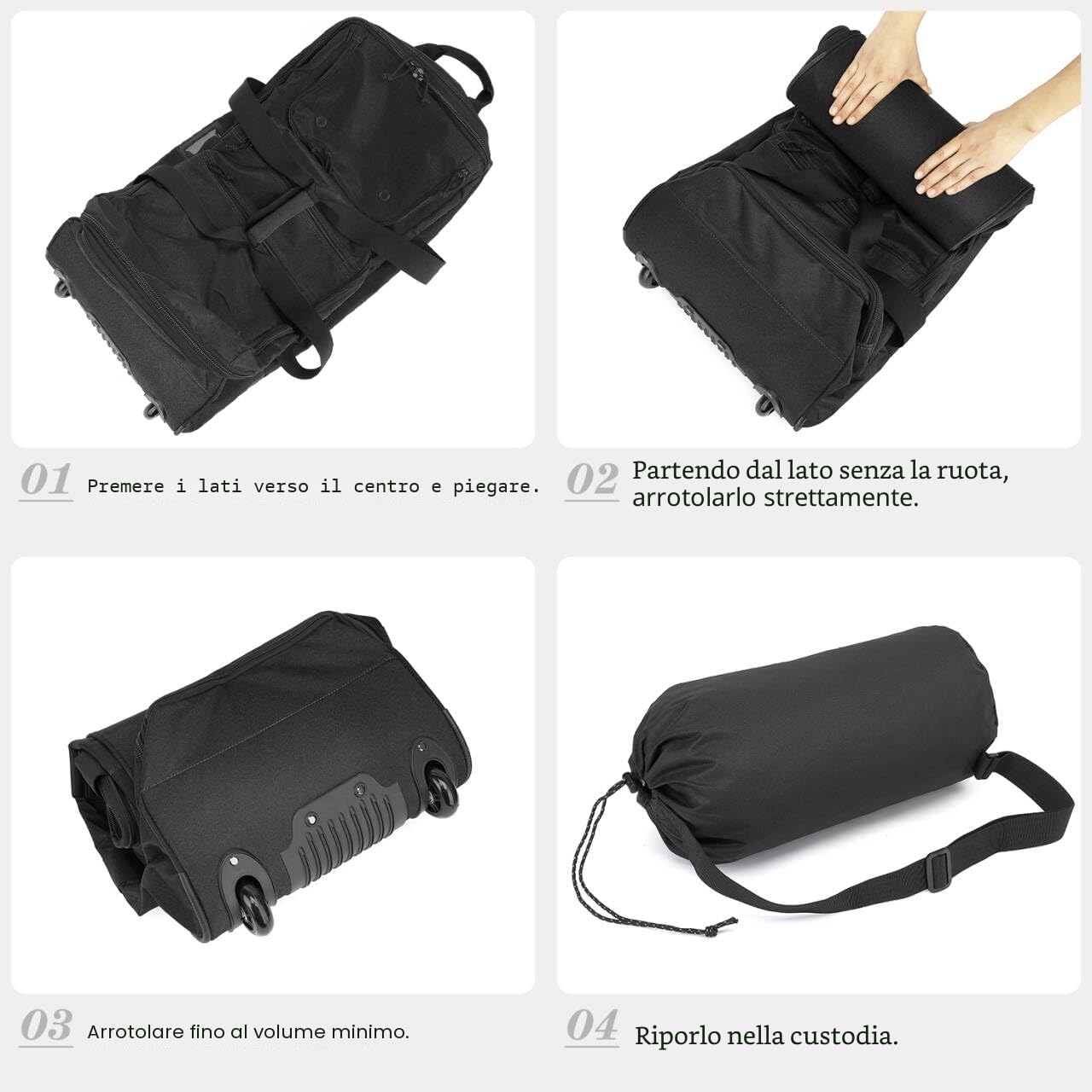 Borsone da Viaggio Pieghevole con Ruote Grande 85-100L Espandibile Borsa Sportiva Uomo Valigia con Ruote XL per Campeggio, Nero