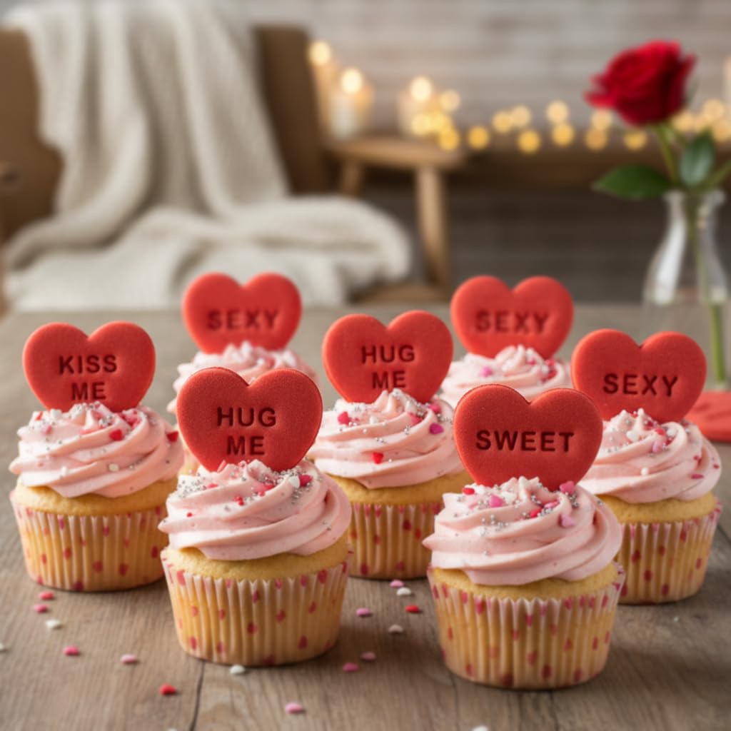 BAKERLOGY Lot de 10 emporte-pièces Cœurs Messages Flirty – Messages romantiques mignons pour soirée en amoureux, Saint-Valentin, mariages, fiançailles, anniversaires & biscuits de célébration