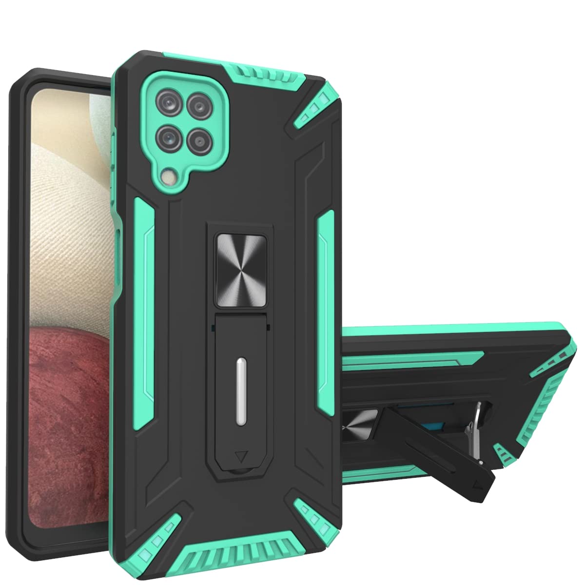 Vinve Samsung Galaxy A12 Case, [Military Grade Tested] Car Holder Kickstand Shockproof Heavy Duty Protection Case (Black/Green)