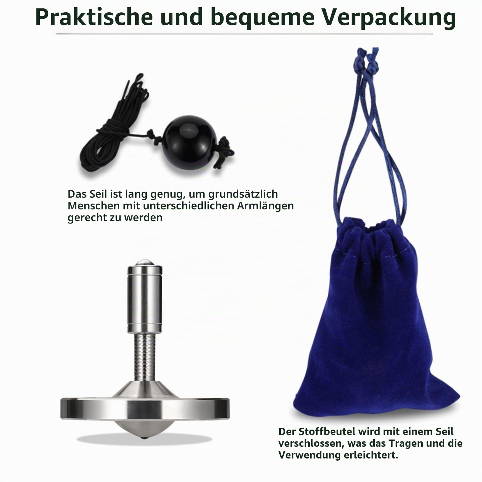 Präzisions kreisel mit Schnur, Hochleistungs-Gyrospielzeug aus rostfreiem Metall und ohne Schwerkraft, erstaunliche Drehzeit von bis zu 15 Minuten, effiziente Zeitverschwendung (S, Silber)
