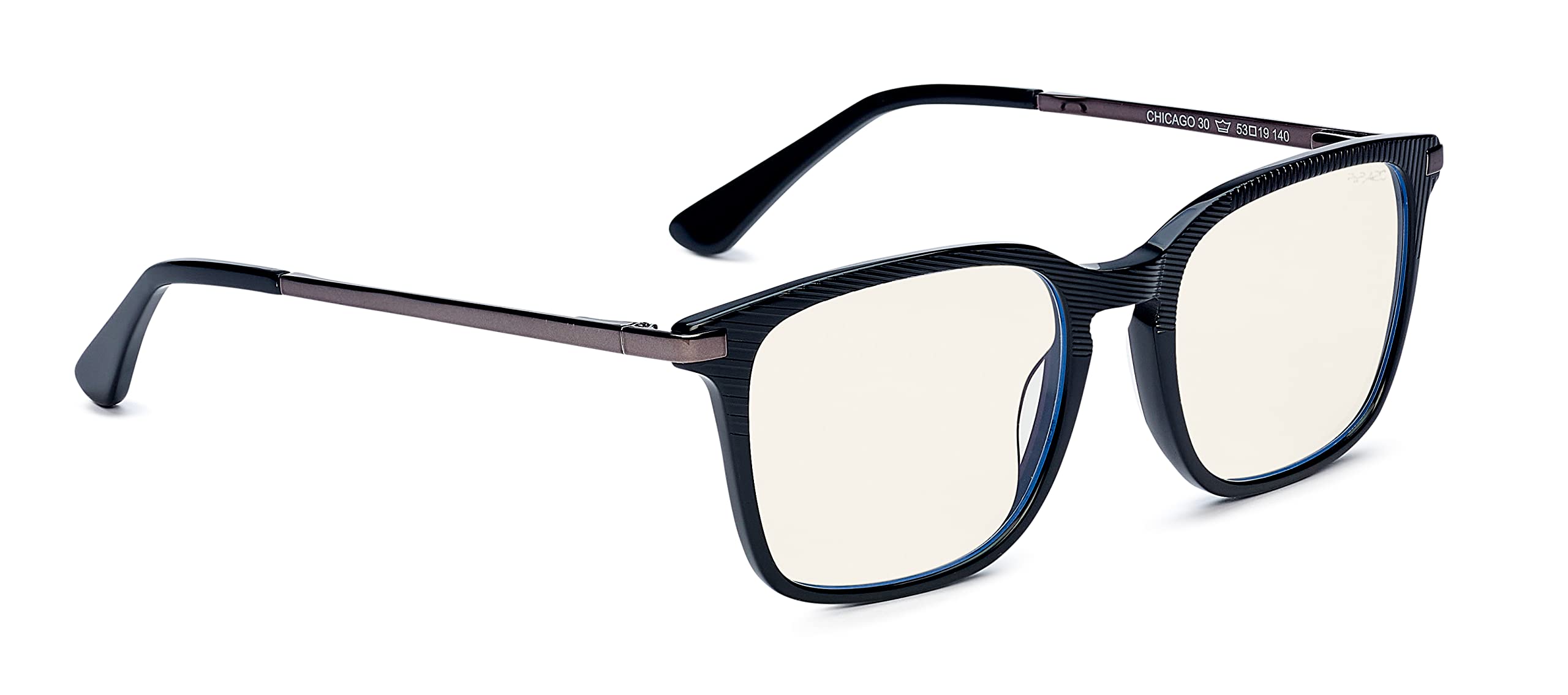 Bollé Safety PRBCHIC108 CHICAGO Lunettes de contre, lentille PC incolore, technologie PRB420, bloqueur de lumière bleue, monture en acétate noir et Gunmetal pour homme