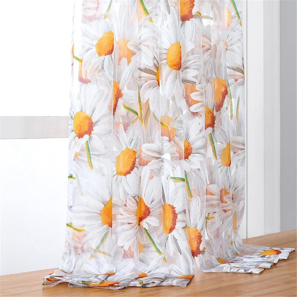 Tende in voile, con occhielli per finestra, motivo margherite, per camera da letto, soggiorno, porta, 1 pannello, 100 x 270 cm