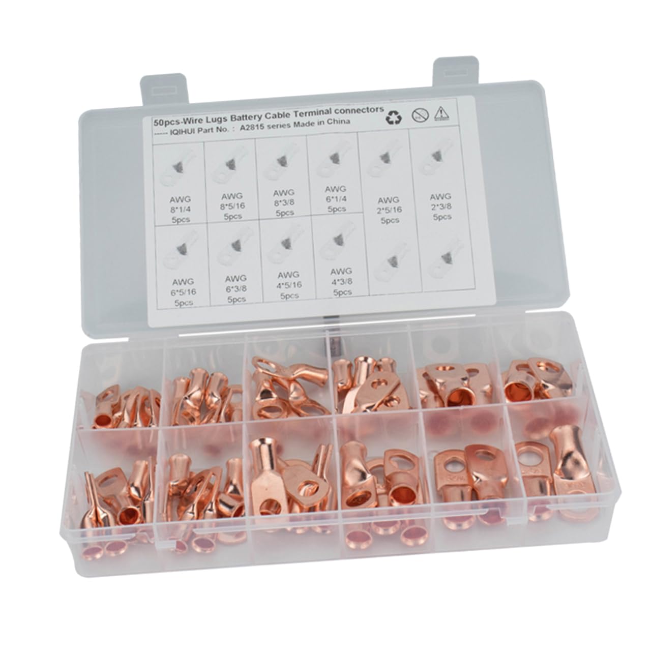 BESTonZON 50pcs Heavy Duty Wire Lugs Models Tubular Terminal Connectors for Automotive and Battery Use Closed Ends Bare Copper Eyelets Electrical Connectors
