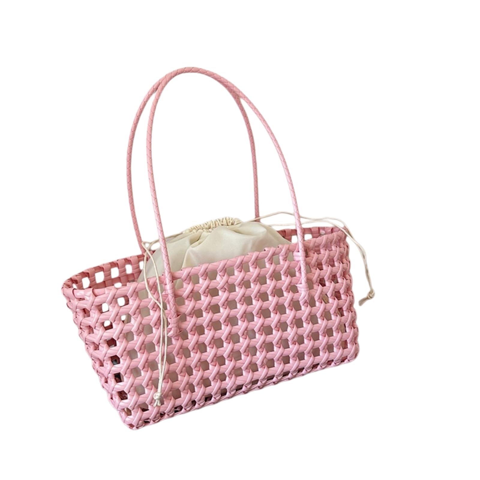 Umhängetasche Gemüse Korb Frauen Strohtaschen Weibliche Sommer Strandtasche Dame Reisetaschen Handtasche Handgefertigte Gewebte Rattan Tasche Schulter-Light Pink