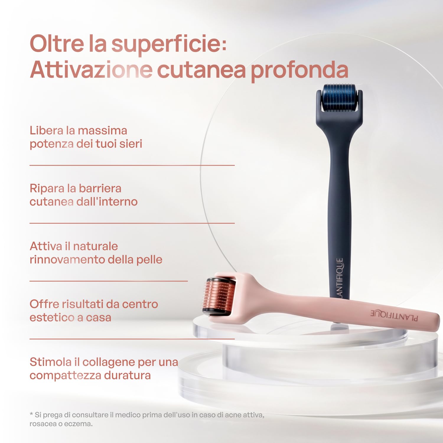PLANTIFIQUE Dermaroller 0,25 mm – Microneedling Viso, Barba e Capelli, Rullo con Aghi in Titanio (540) – Derma Roller per Cuoio Capelluto e Viso – con Custodia