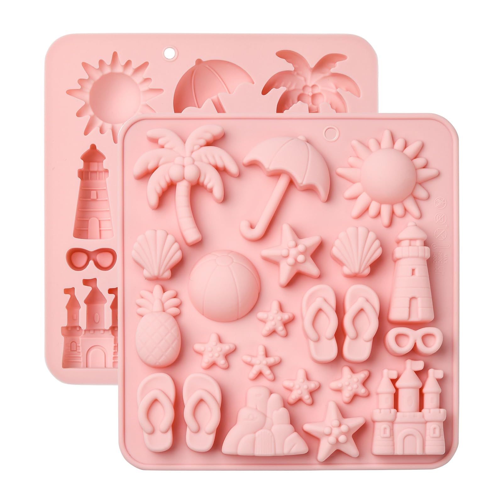 UR URLIFEHALL 2 Pcs Holiday Theme Silicone Molds Flip Flop Starfish Chocolate Molds for Cake Bread Candy Pudding Butter Biscuit Making Crafts