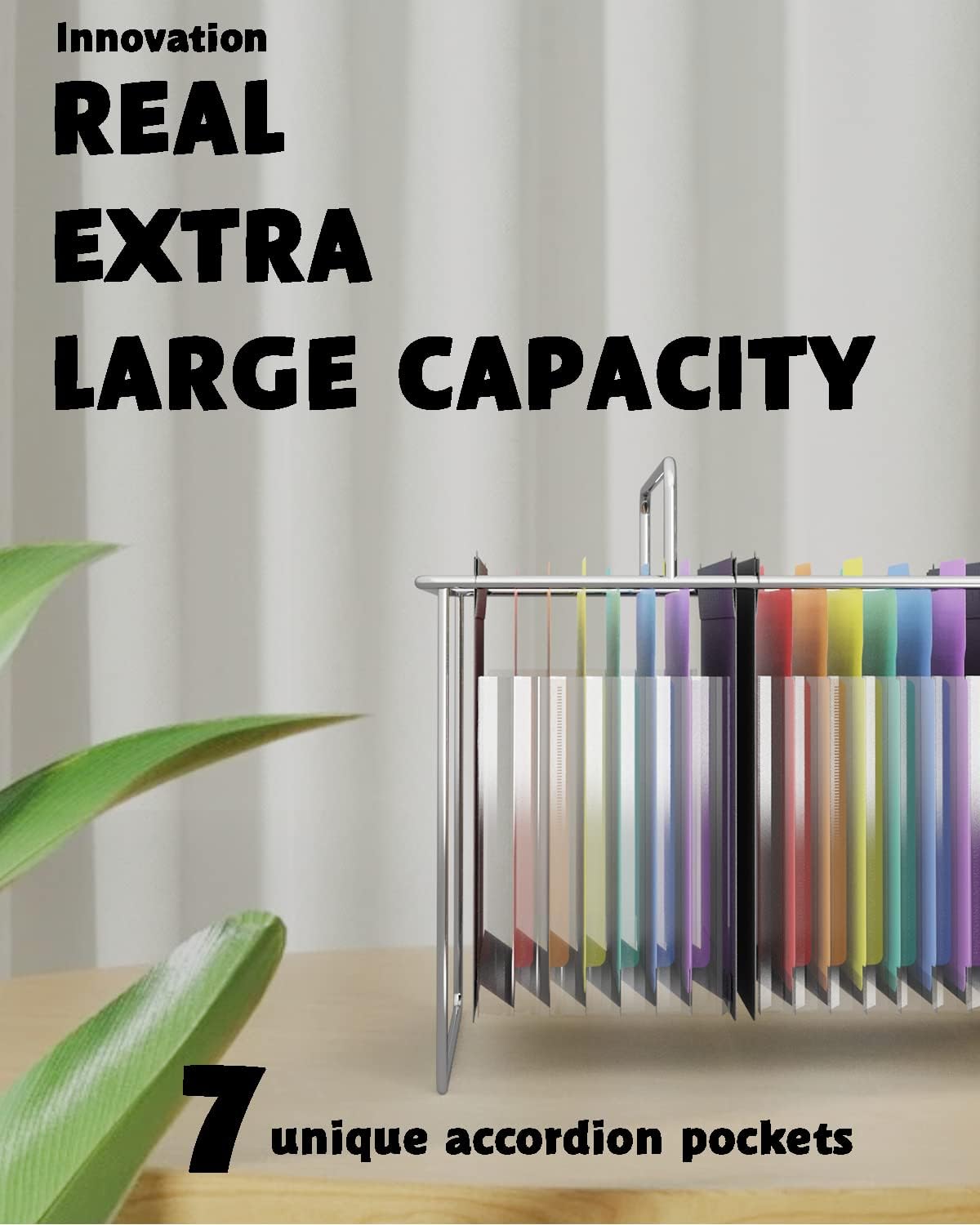 Plastic Expanding Hanging File Folders, 7 Pocket Extra Capacity Accordion Hang Folder, 1/5 Cut Adjustable Tabs, Multi-Color Lables, Letter Size for Filing Cabinet - 6 Pack