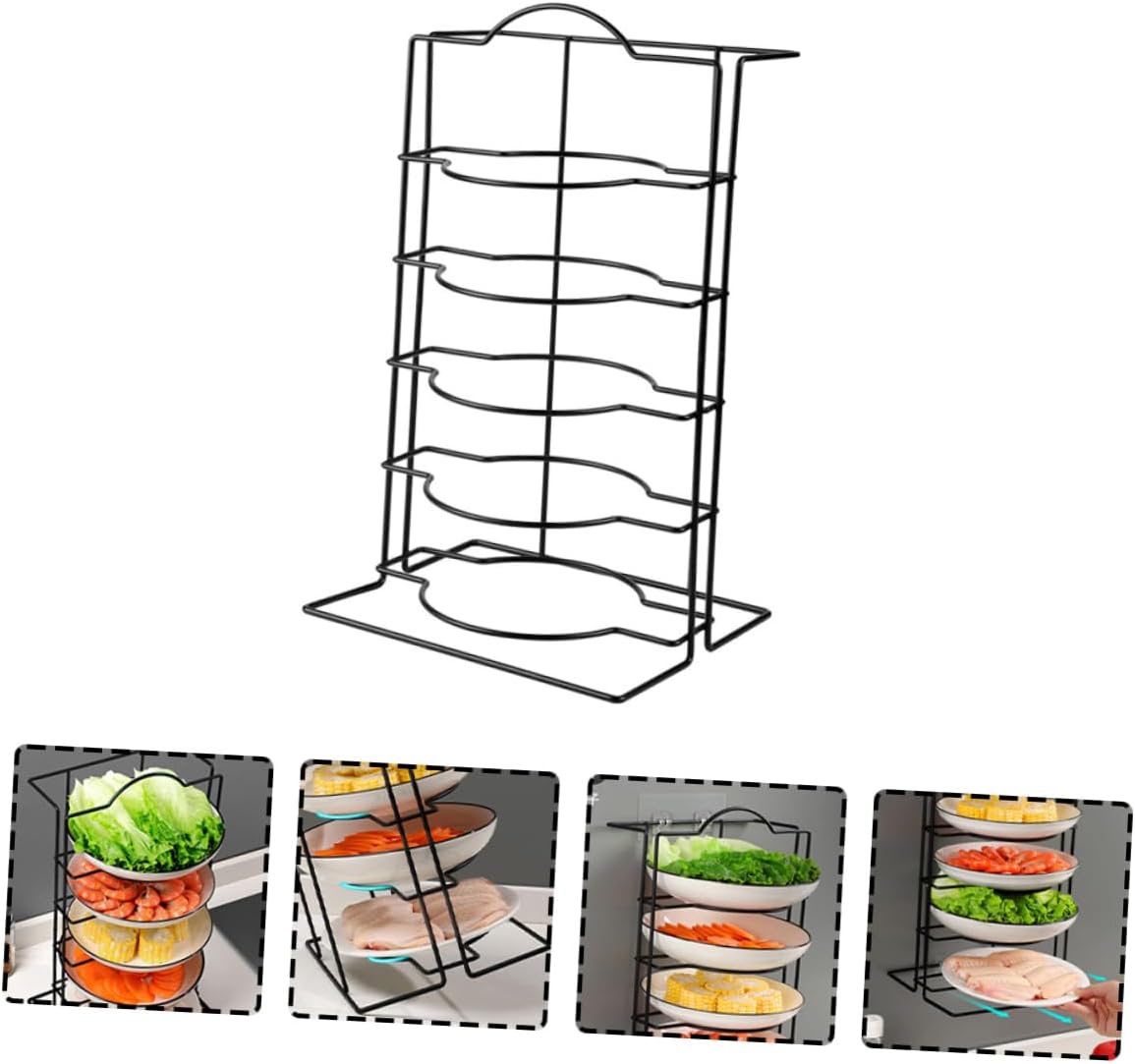 Multifunctional Handheld Wall Mounted Plate Stand Iron Dish Storage Rack Adjustable Kitchen Organizer for Cooking Supplies Space-Saving Design Black